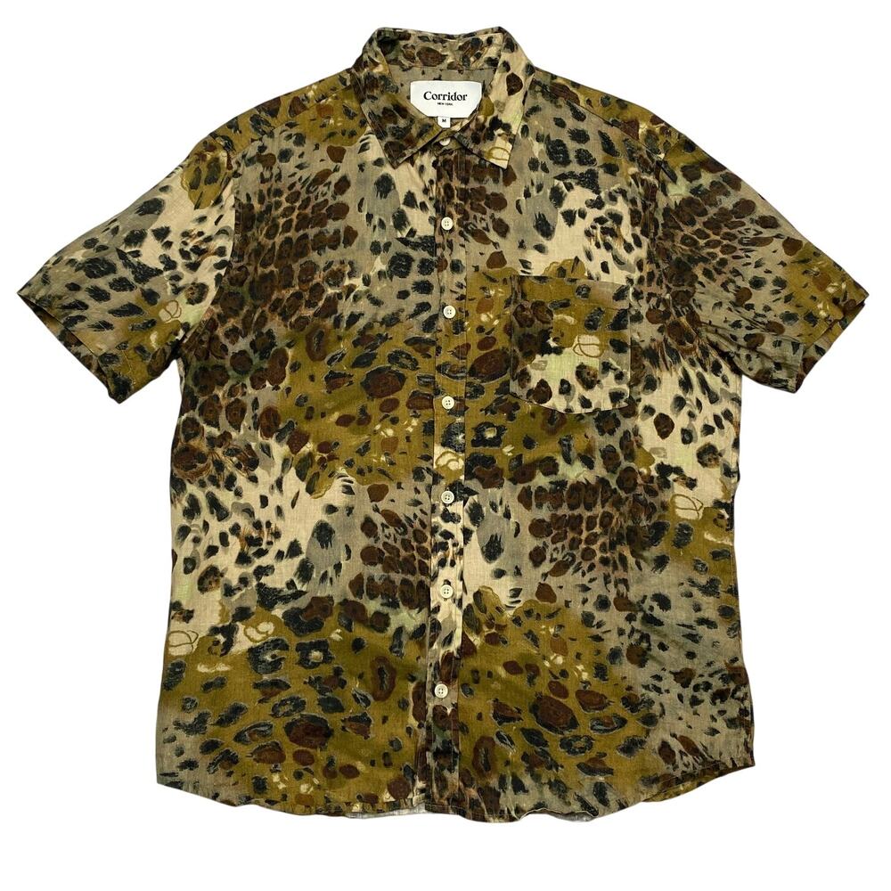 Corridor Jungle Hypnosis Linen Short Sleeve Button Up Shirt Men's Medium